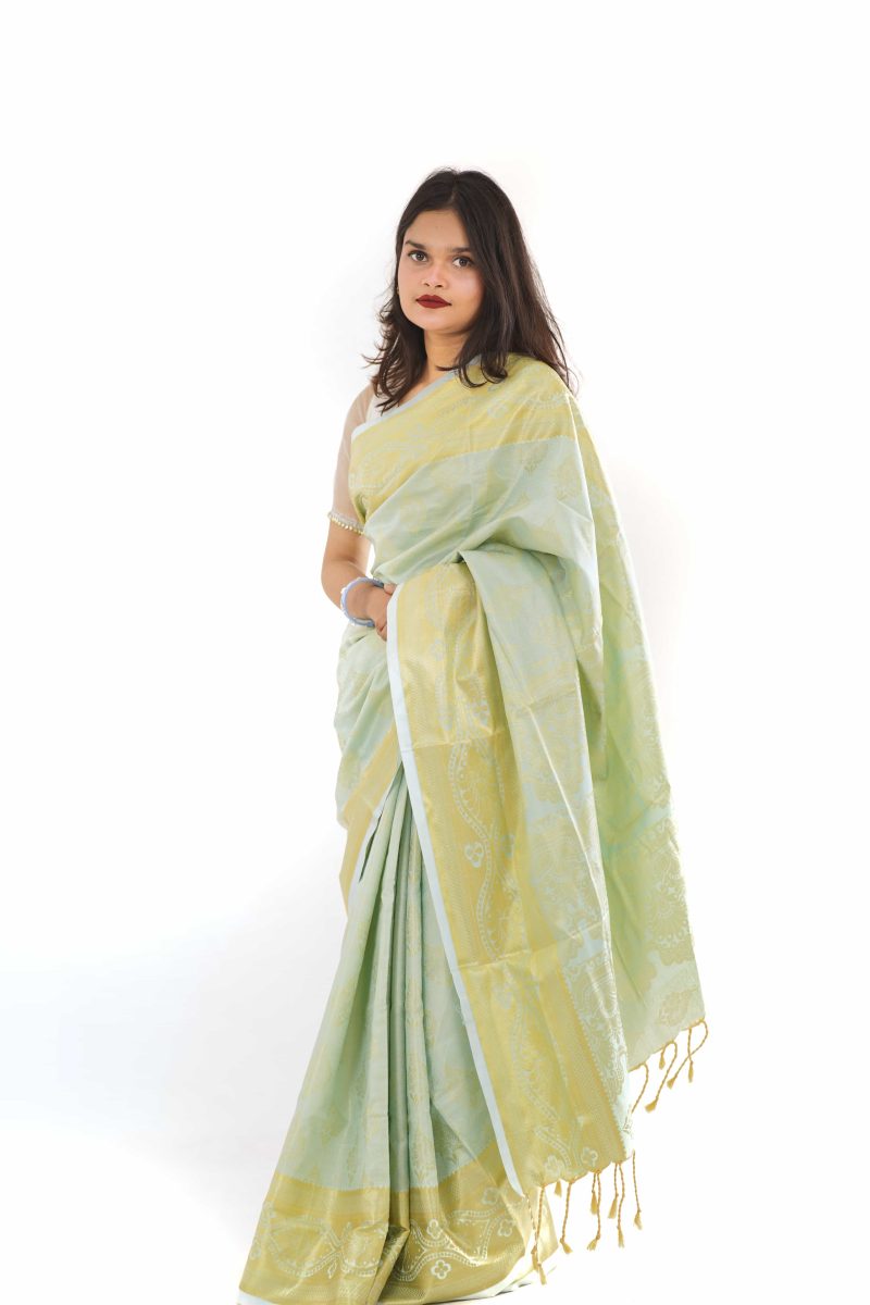 Mint Gold Woven Katan Silk Saree