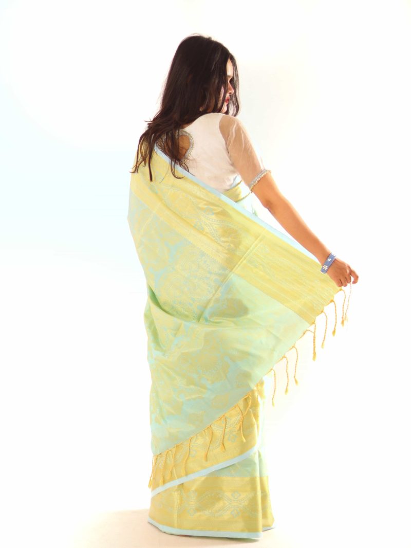 Mint Gold Woven Katan Silk Saree