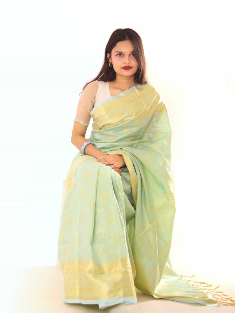 Mint Gold Woven Katan Silk Saree