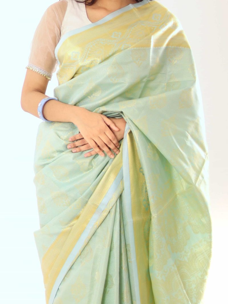 Mint Gold Woven Katan Silk Saree