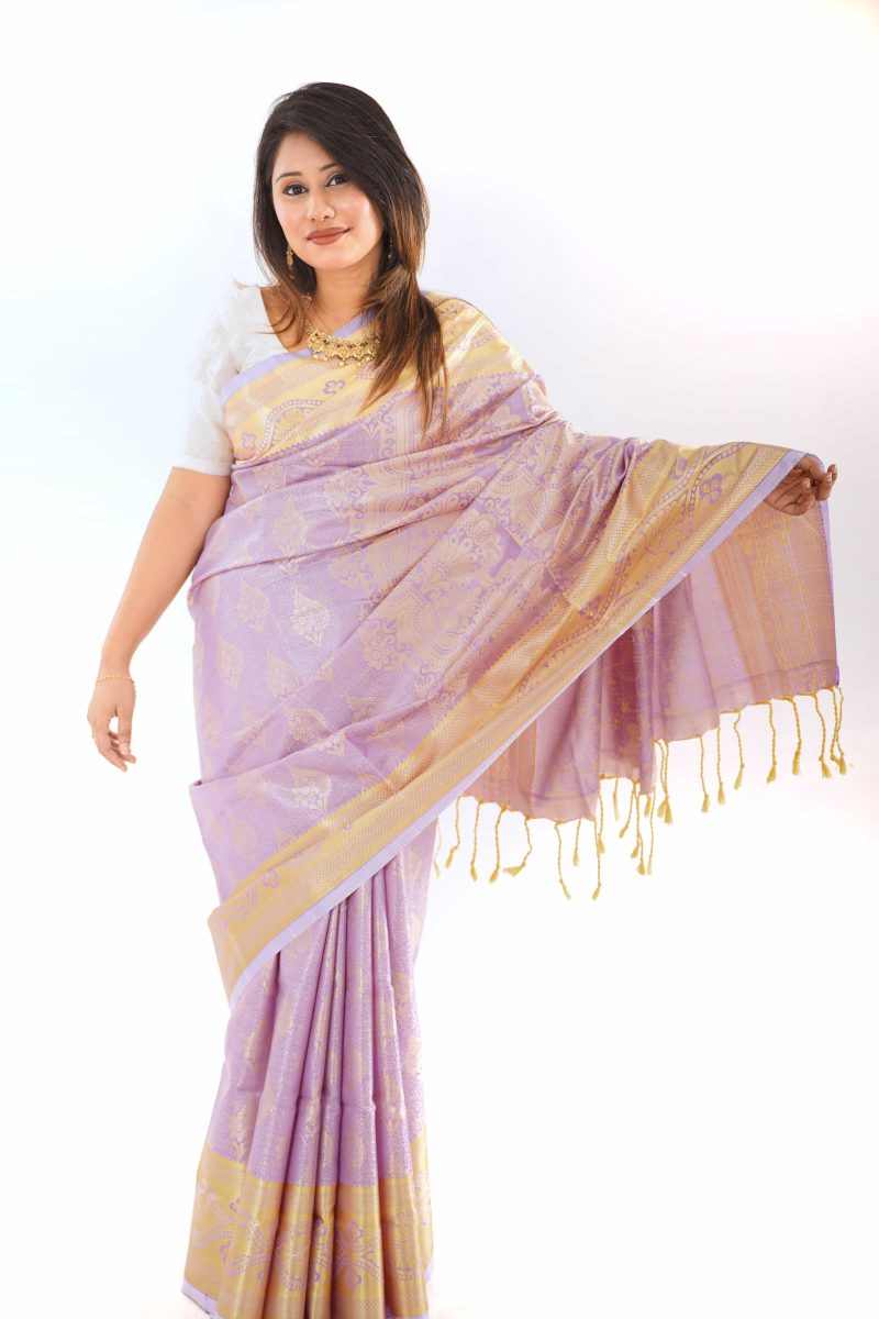 Lavender Gold Woven Katan Silk Saree