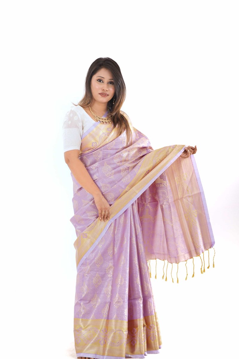 Lavender Gold Woven Katan Silk Saree
