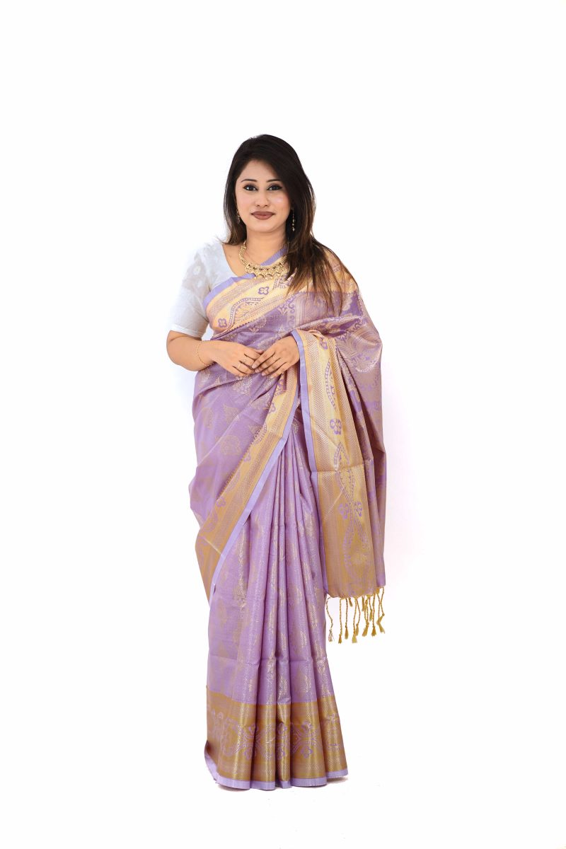Lavender Gold Woven Katan Silk Saree