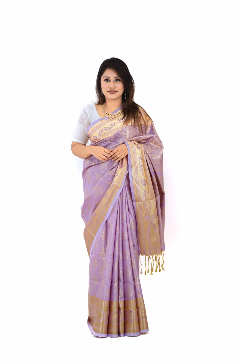Lavender Gold Woven Katan Silk Saree