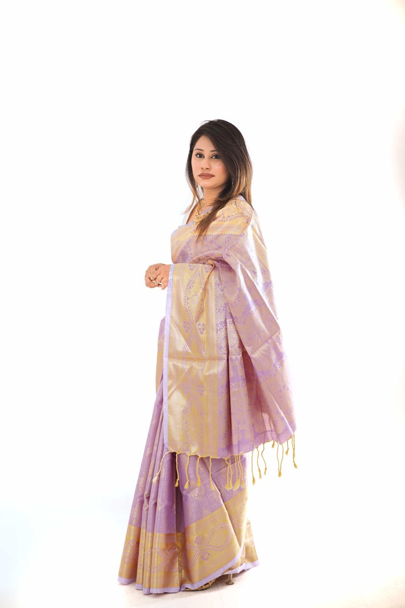 Lavender Gold Woven Katan Silk Saree