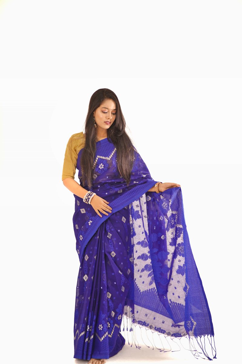 Royal Blue Silver Taj Mahal Half Silk Saree