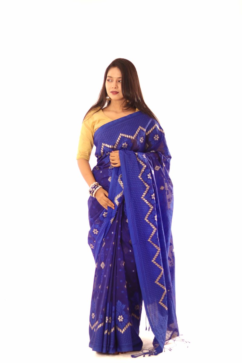Royal Blue Silver Taj Mahal Half Silk Saree