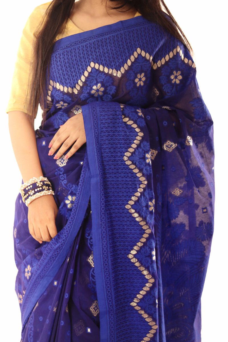 Royal Blue Silver Taj Mahal Half Silk Saree