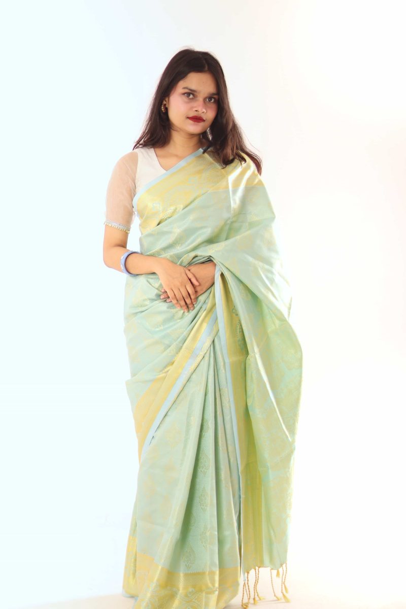 Mint Gold Woven Katan Silk Saree