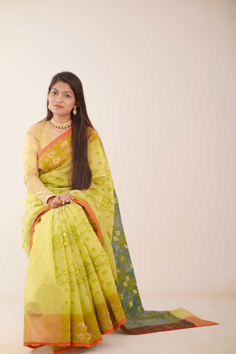 Mehendi Multicolor Woven Jamdani Stain Silk Saree