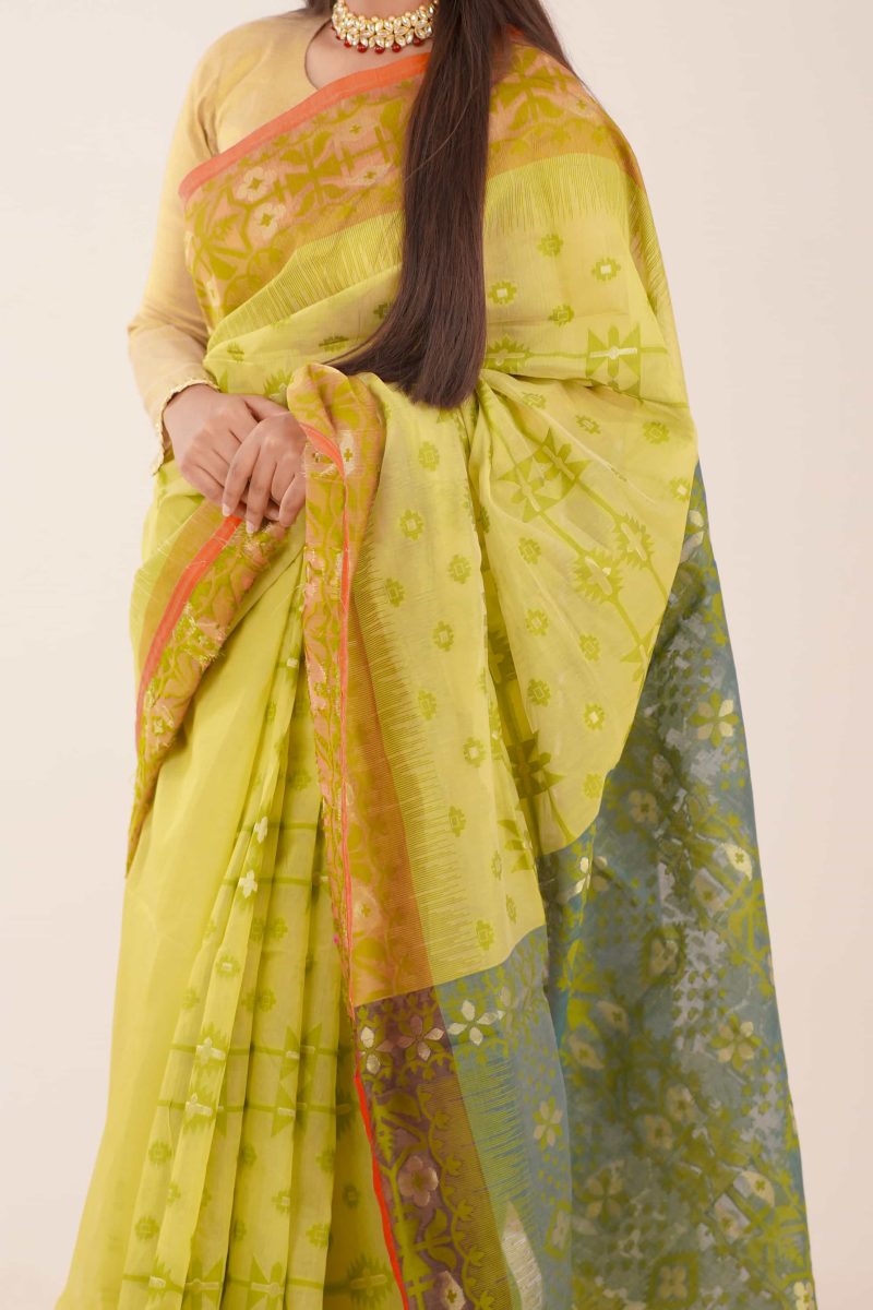 Mehendi Multicolor Woven Jamdani Stain Silk Saree