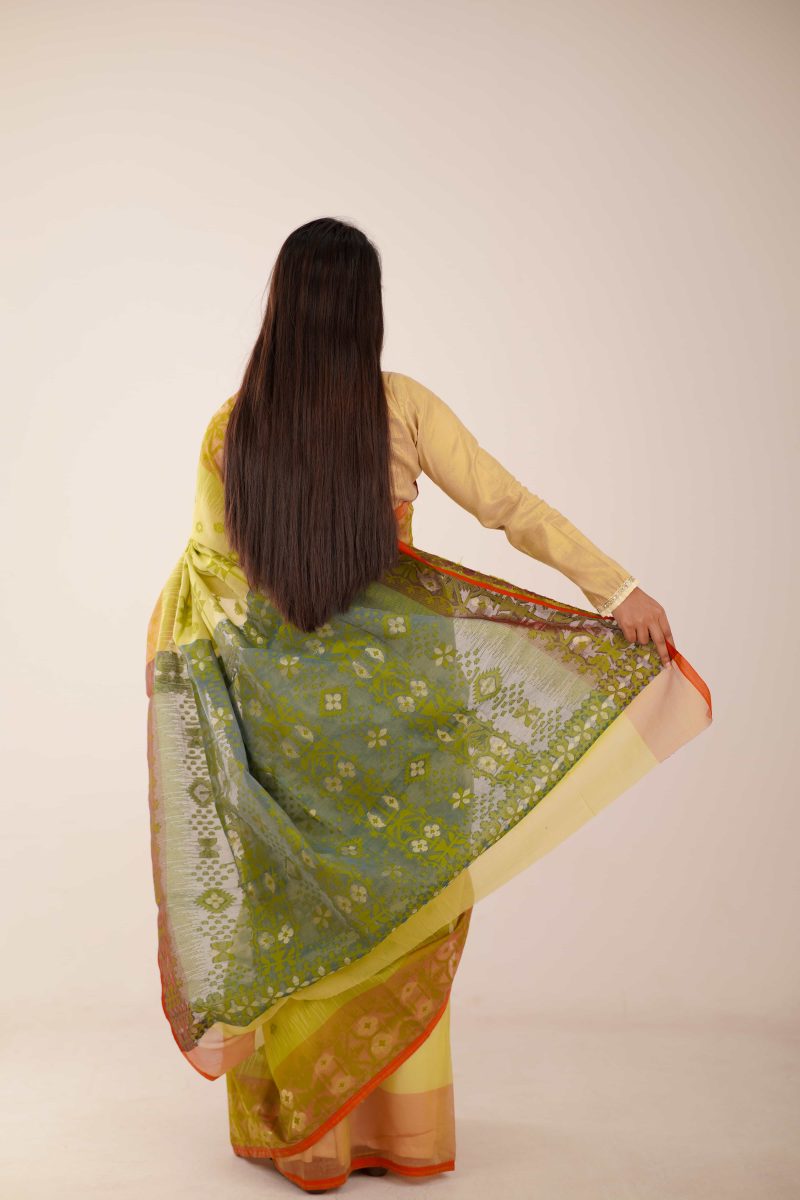Mehendi Multicolor Woven Jamdani Stain Silk Saree
