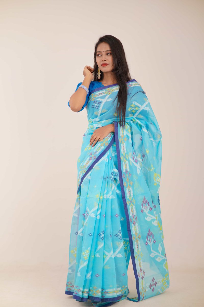 Sky Blue Multicolor Dual-Tone Meenakari Saree