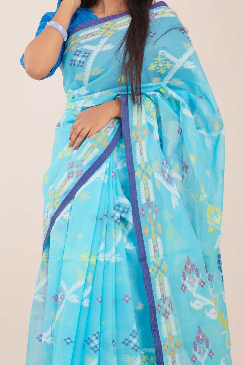 Sky Blue Multicolor Dual-Tone Meenakari Saree