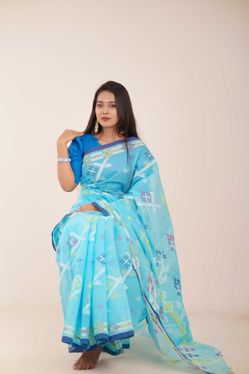Sky Blue Multicolor Dual-Tone Meenakari Saree