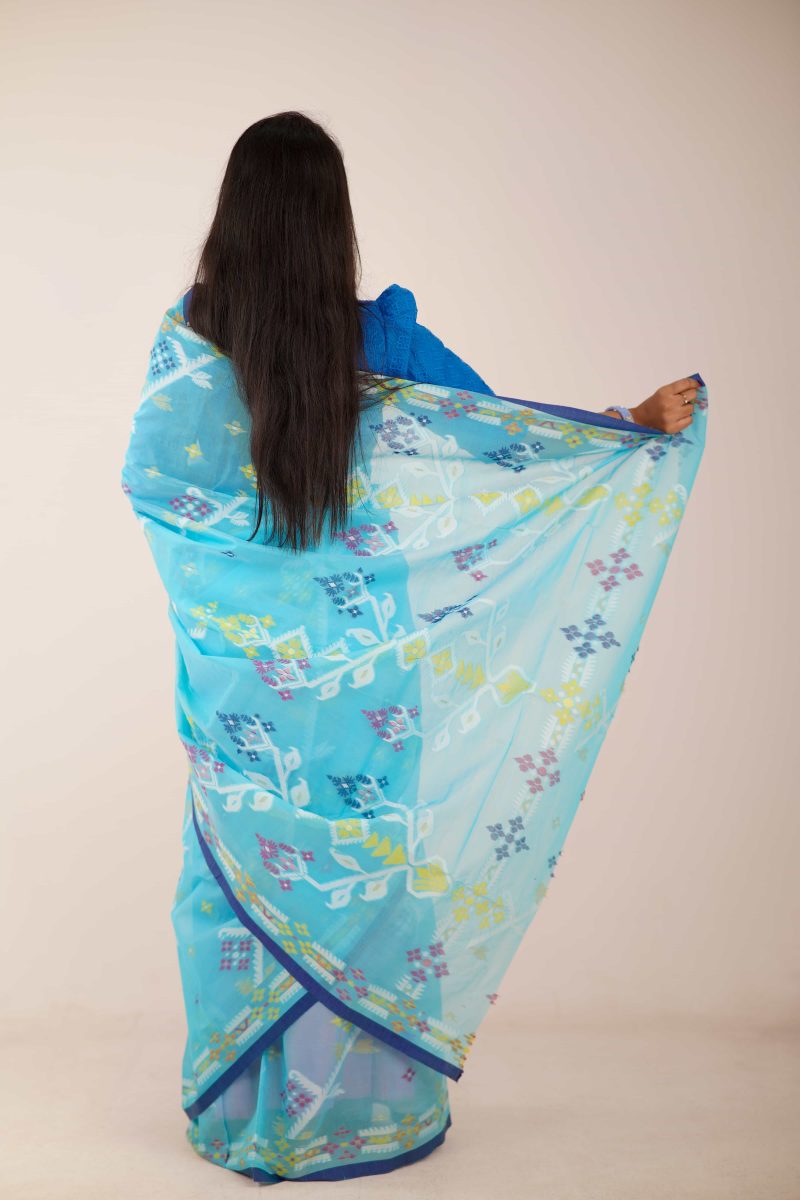 Sky Blue Multicolor Dual-Tone Meenakari Saree