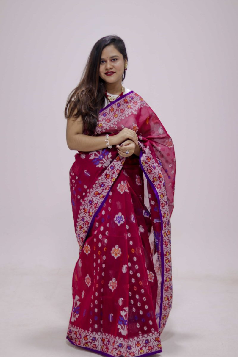 Crimson Dual Tone Meenakari Woven Stain Silk Saree