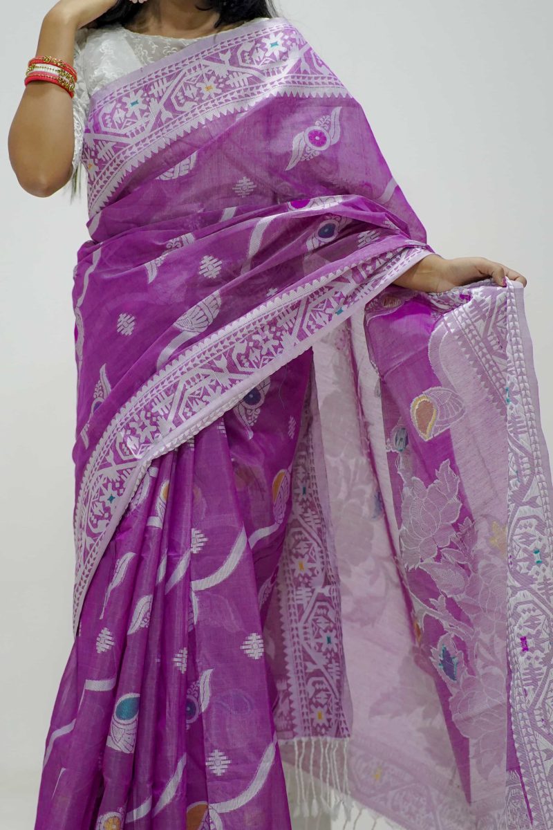 Royal Orchid Dual Tone Meenakari Stain Silk Saree
