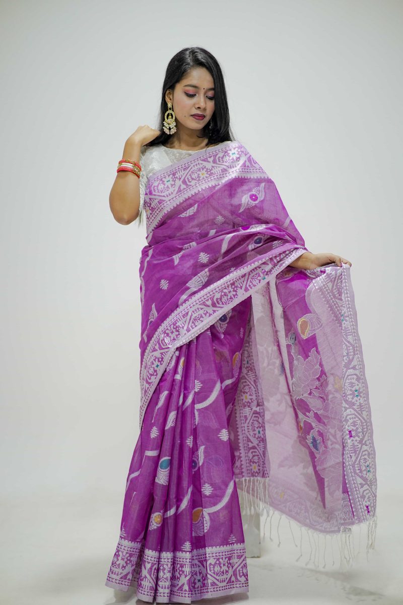 Royal Orchid Dual Tone Meenakari Stain Silk Saree