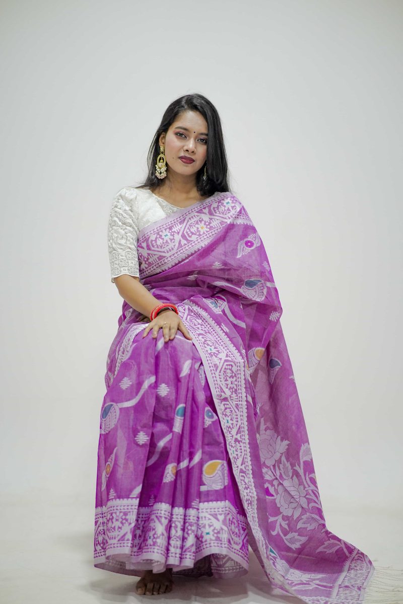 Royal Orchid Dual Tone Meenakari Stain Silk Saree