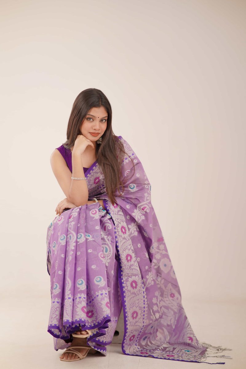 Lavender Lilac & White Floral Meenakari Saree