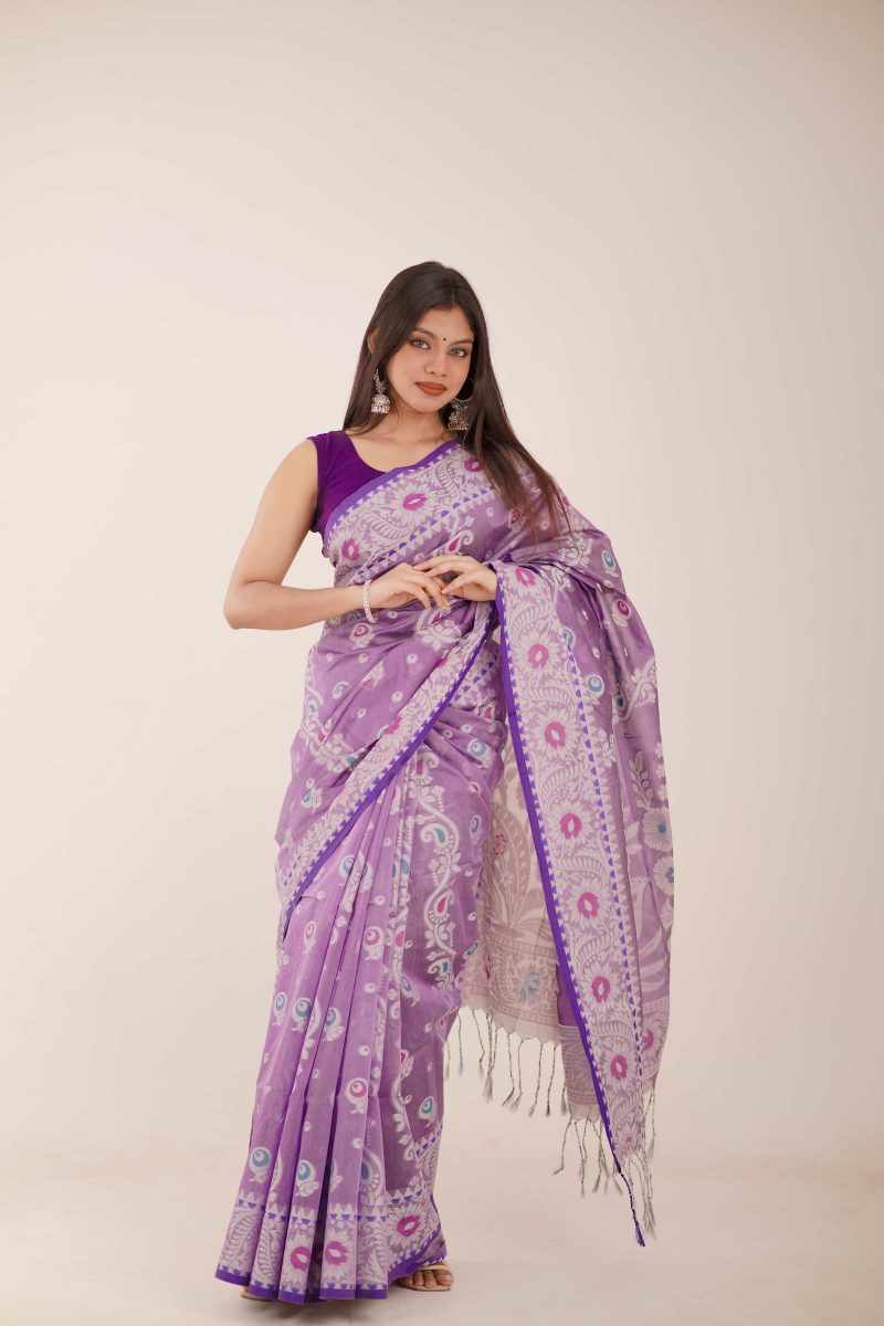 Lavender Lilac & White Floral Meenakari Saree