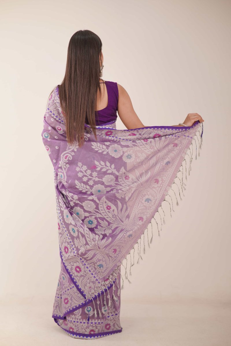Lavender Lilac & White Floral Meenakari Saree