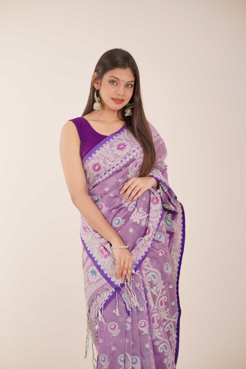 Lavender Lilac & White Floral Meenakari Saree