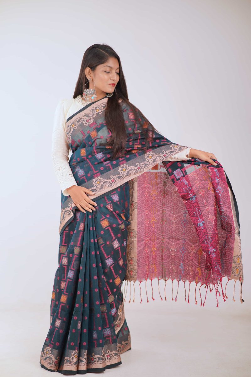 Teal Blue Dual Tone Meenakari Saree