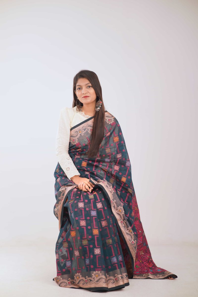 Teal Blue Dual Tone Meenakari Saree