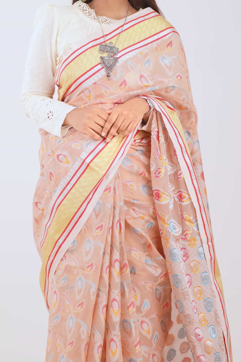 Peach Mist Dual Tone Meenakari Stain Silk Saree