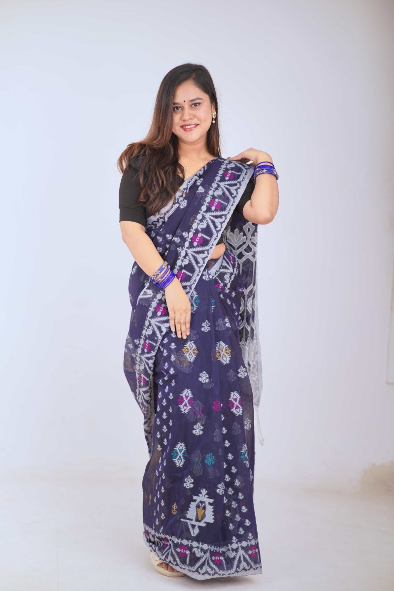 Midnight Blue Dual Tone Meenakari Saree
