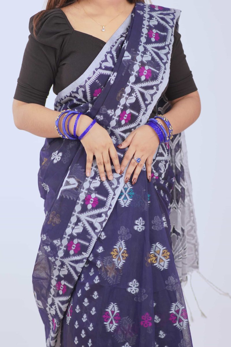 Midnight Blue Dual Tone Meenakari Saree