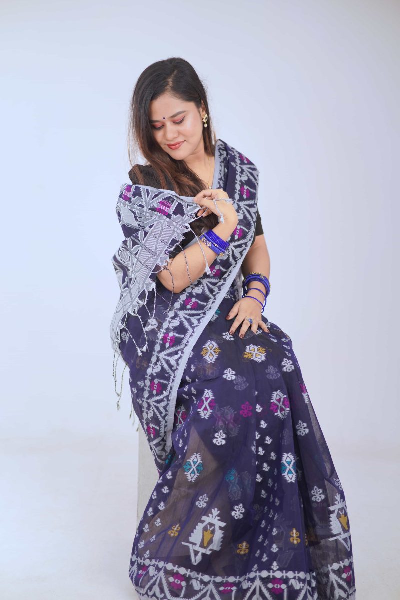 Midnight Blue Dual Tone Meenakari Saree