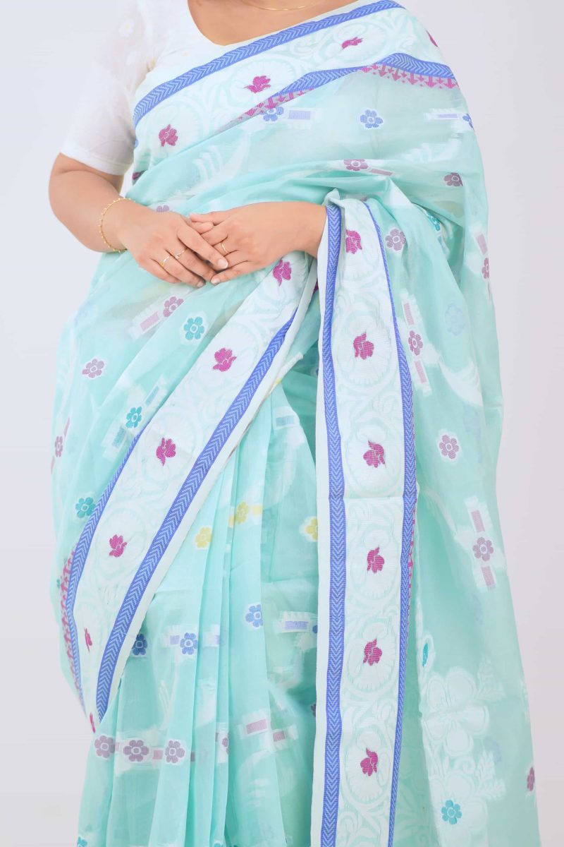 Frost Mint Dual Tone Meenakari Stain Silk Saree