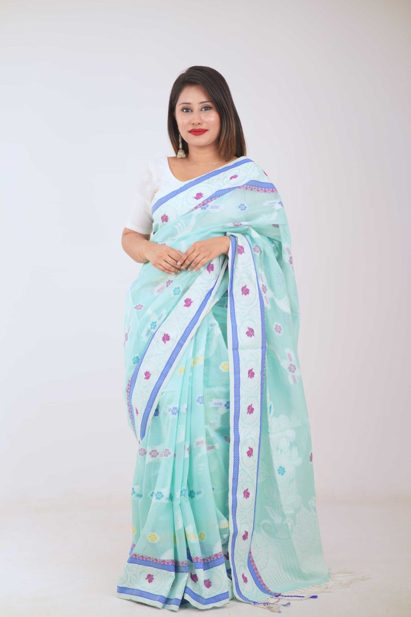 Frost Mint Dual Tone Meenakari Stain Silk Saree
