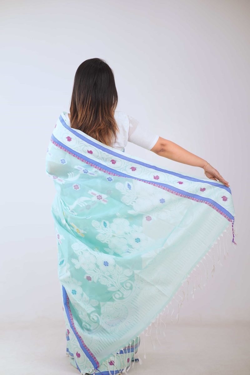 Frost Mint Dual Tone Meenakari Stain Silk Saree