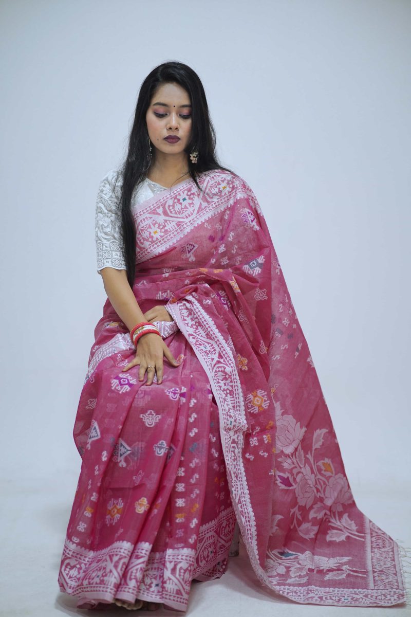 Rose Garnet Woven Dual Tone Meenakari Stain Silk Saree