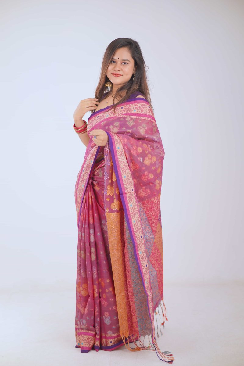 Rose Pink & Gold Floral Meenakari Saree