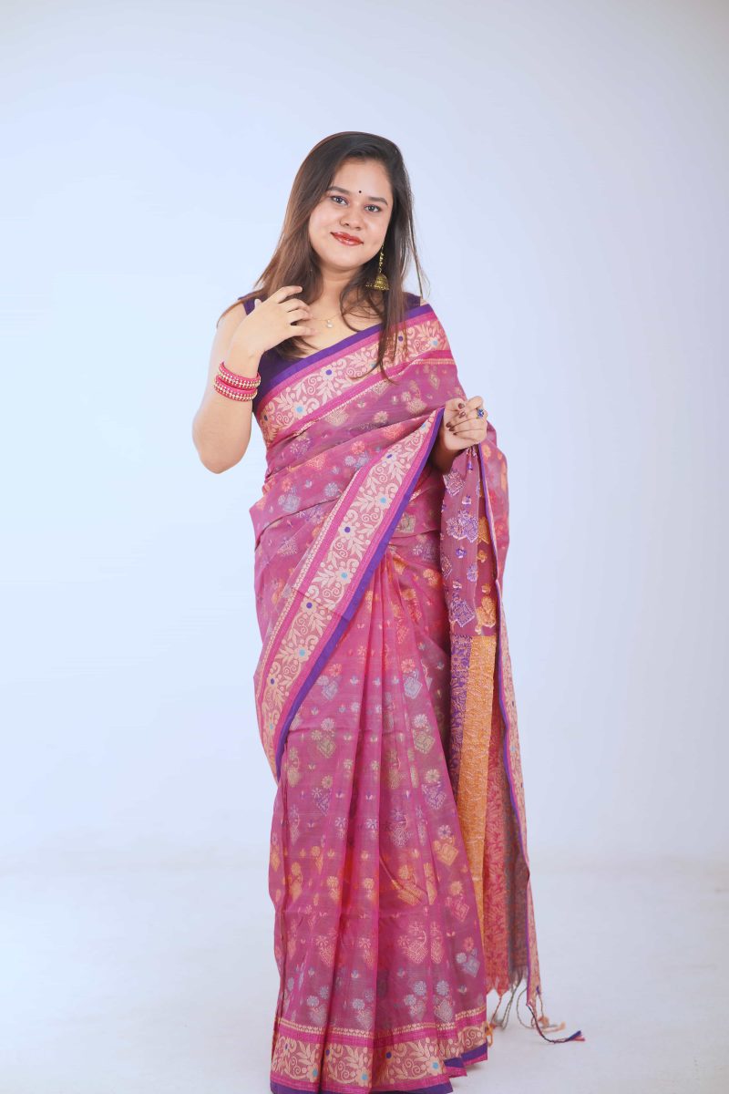 Rose Pink & Gold Floral Meenakari Saree