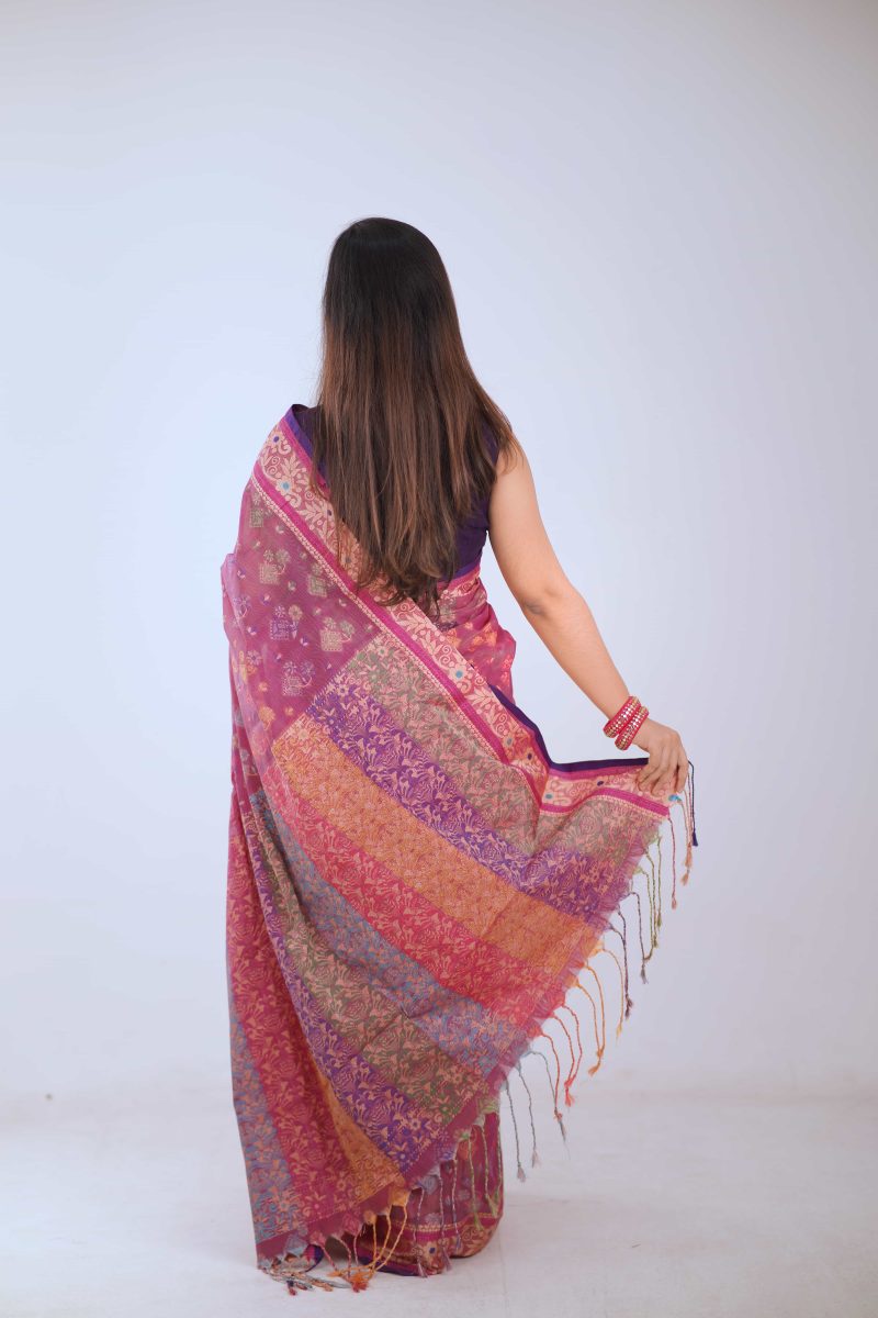 Rose Pink & Gold Floral Meenakari Saree