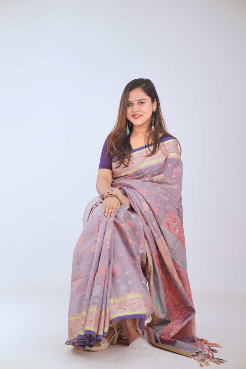 Lilac Purple & Rose Pink Floral Meenakari Saree