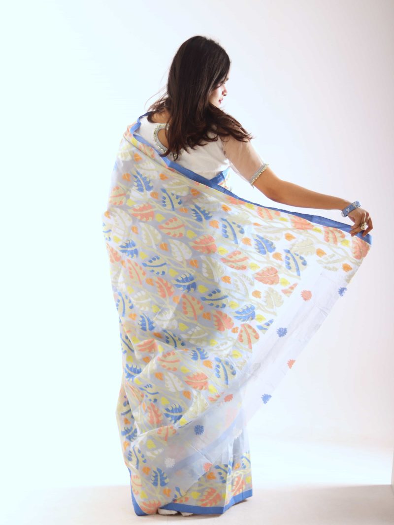 Bluish Gray Multicolor Dual-Tone Meenakari Saree