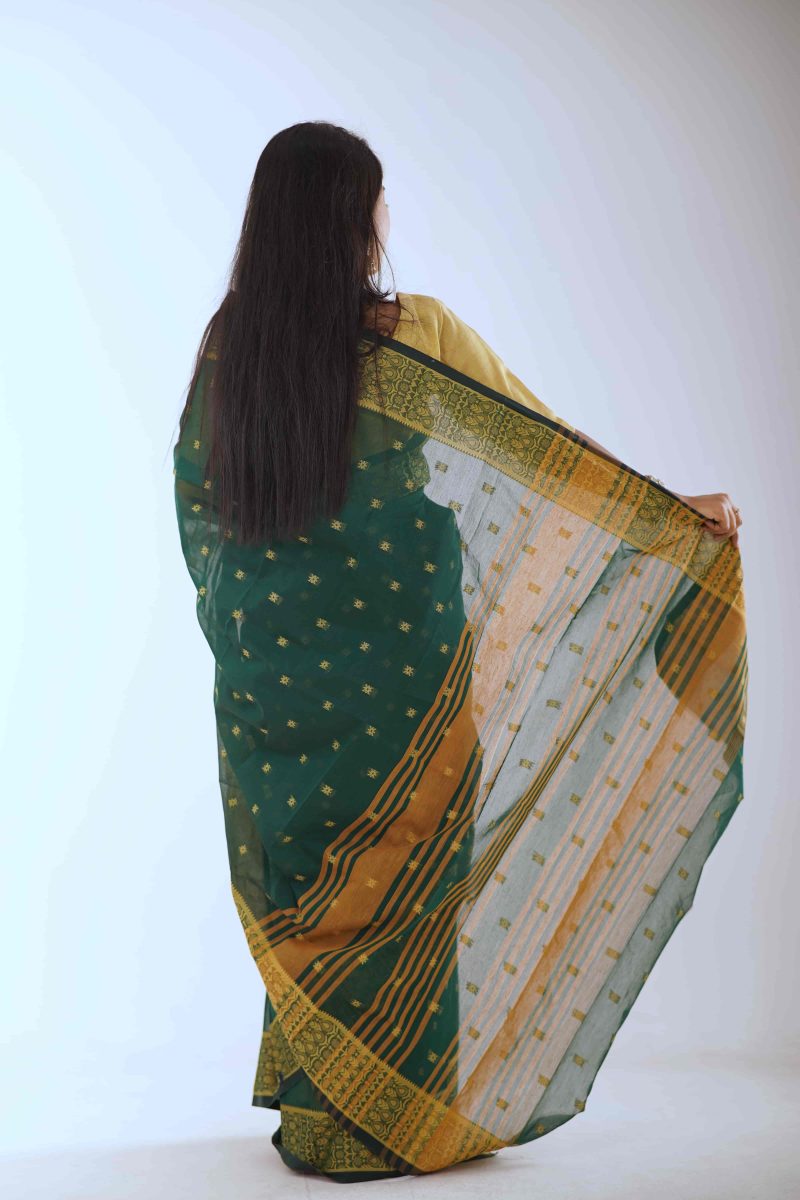 Deep Green & Gold Jamdani Hybrid Saree