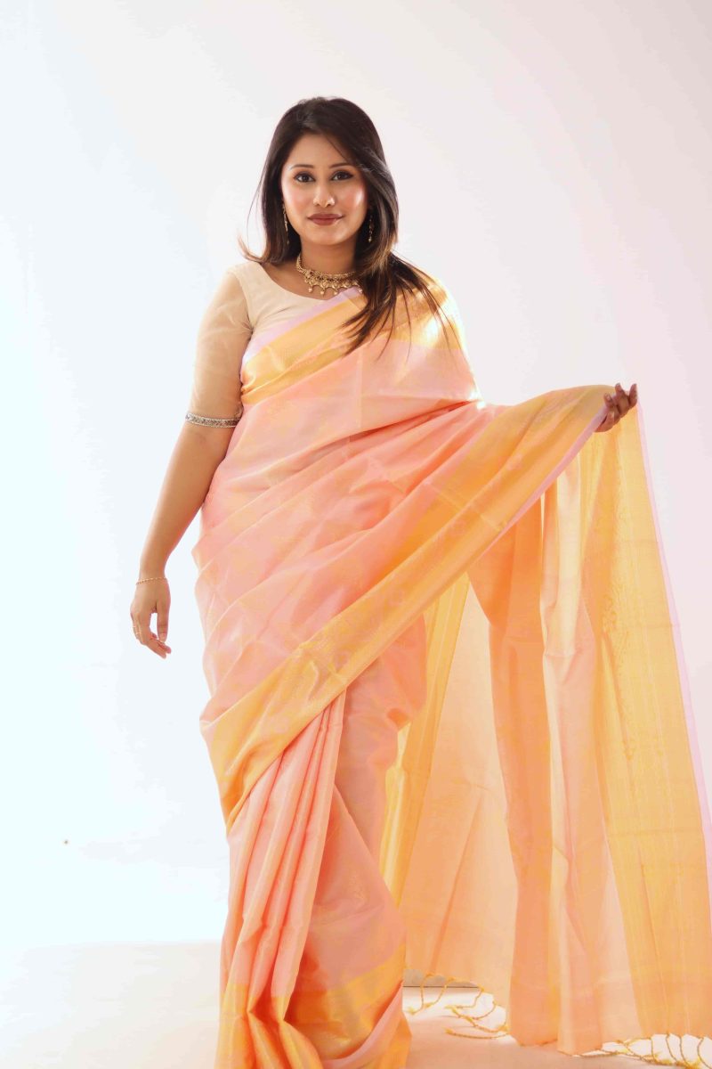 Peach Gold Woven Katan Silk Saree