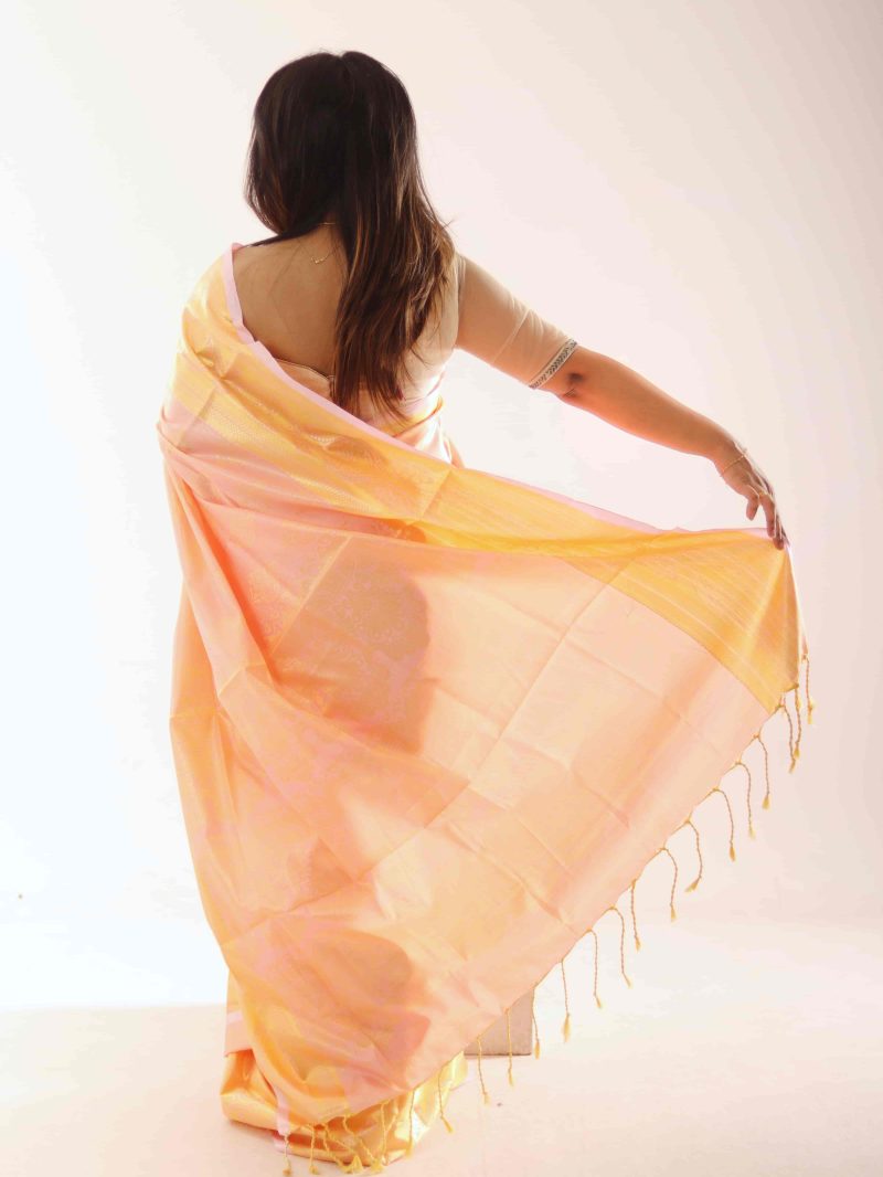 Peach Gold Woven Katan Silk Saree