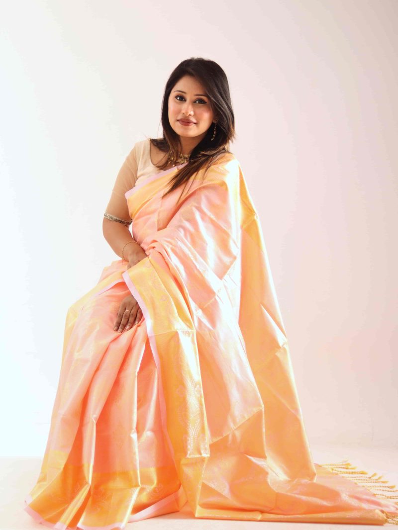 Peach Gold Woven Katan Silk Saree