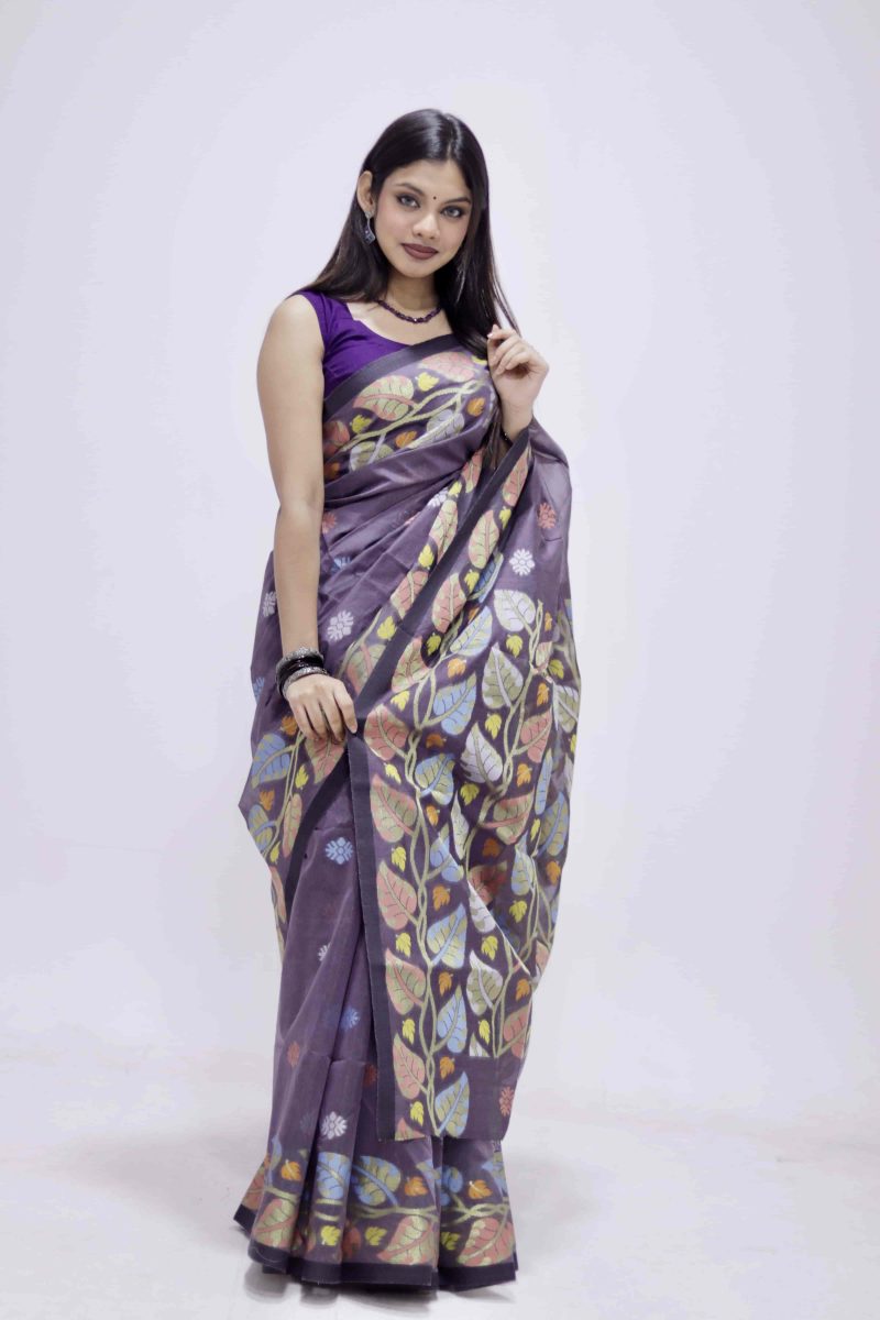 Deep Purple Multicolor Dual-Tone Meenakari Saree