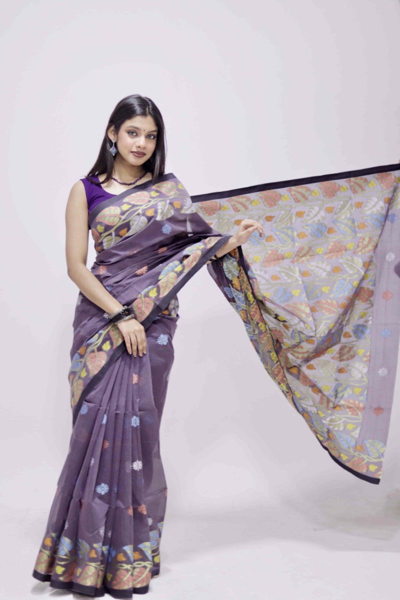Deep Purple Multicolor Dual-Tone Meenakari Saree