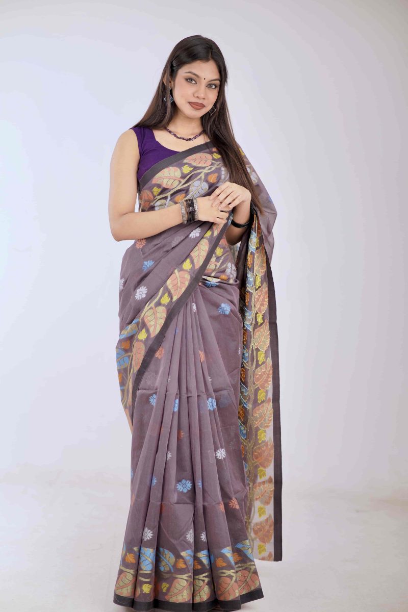 Deep Purple Multicolor Dual-Tone Meenakari Saree